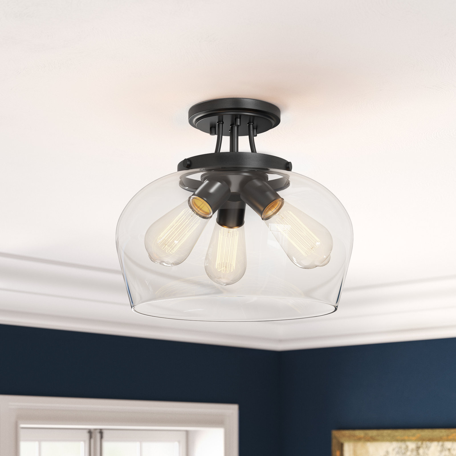 Breena 3-Light Semi Flush Mount, English Bronze, Clear