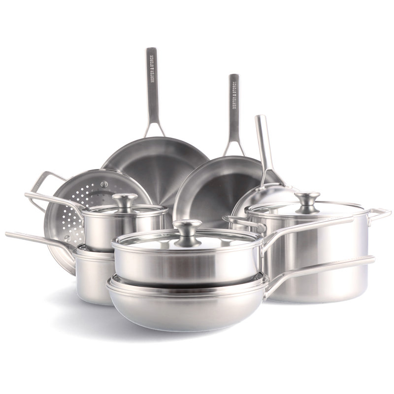 14-Piece Stainless Steel Tri-Ply Cookware Set with Glass Lids