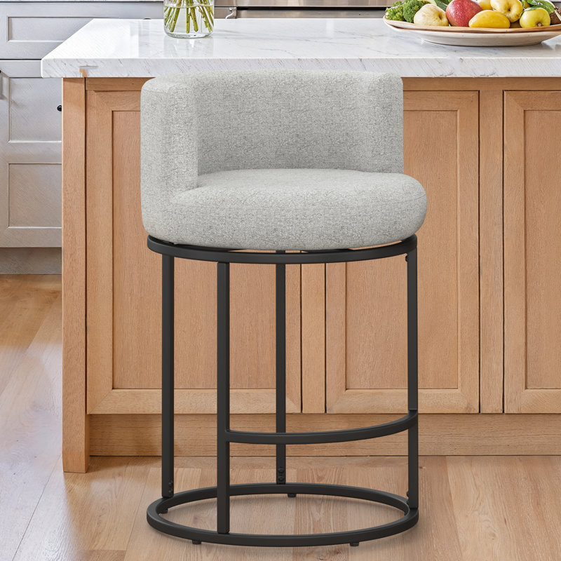 26" Swivel Counter Stool With Cylindrical Metal Frame And Full-Round Seat, Light Gray