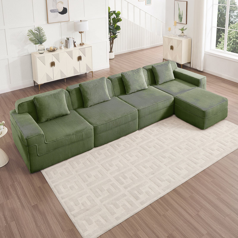 Canapé modulaire modulaire en L à 4 places avec assise profonde, conception moderne, coussins décoratifs et repose-pieds mobile pour un confort ultime