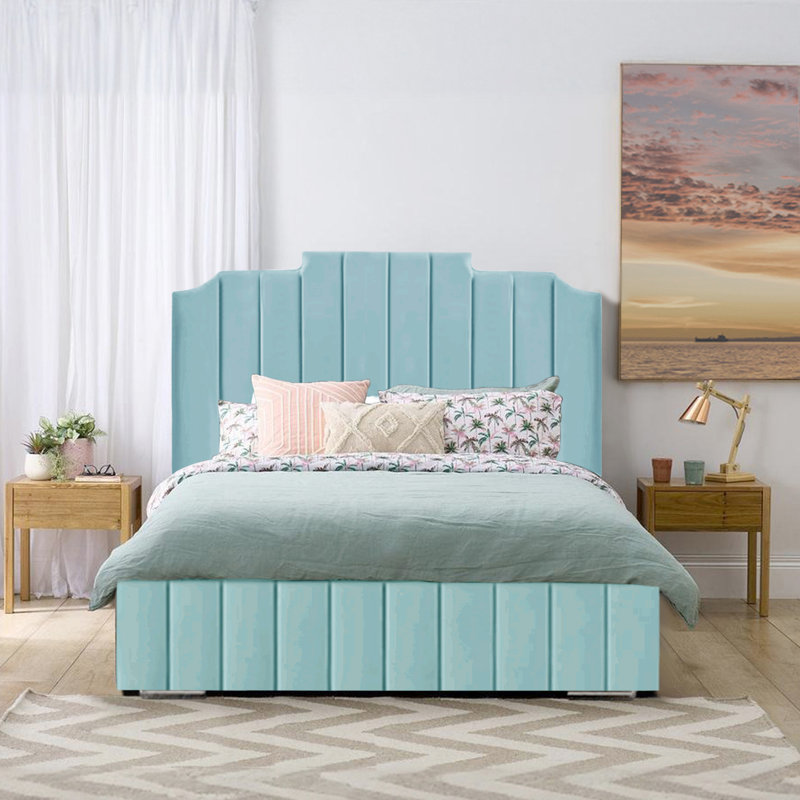 Alyshea Upholstered Bed, Double (4'6), Sky Blue