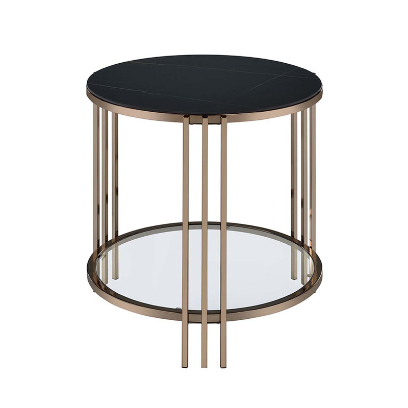 Table de bout Zaidee, pierre frittée et finition champagne