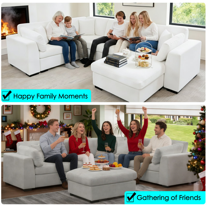 Modular Sectional Sofa, 5-Piece L-Shaped Couch With Ottoman, Reconfigurable Living Room Furniture, Light Gray Polyester Blend