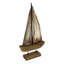 Sculpture de voilier en bois blanchi à la chaux et métal, style côtier, voiles turquoise, 56 cm de hauteur
