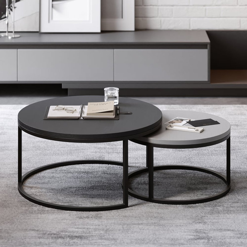 Fero Round Nesting Coffee Table Set(24"-32"), Black/Gray