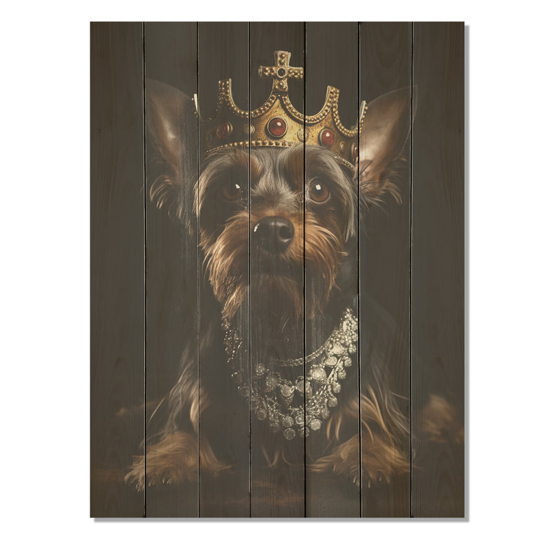 «Crowned Royalyorkshire Dog King» - impression sur bois d'un chien, H 20 po x l 10 po