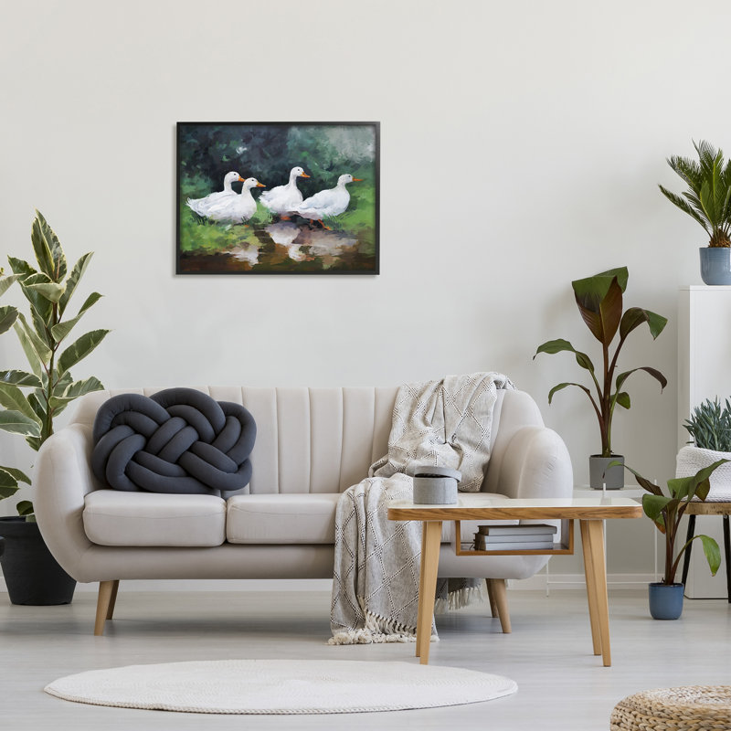 «White Ducks Landscape» par Ziwei Li, Giclée encadrée noir minuit, H 24 po x l 30 po x P 1,5 po
