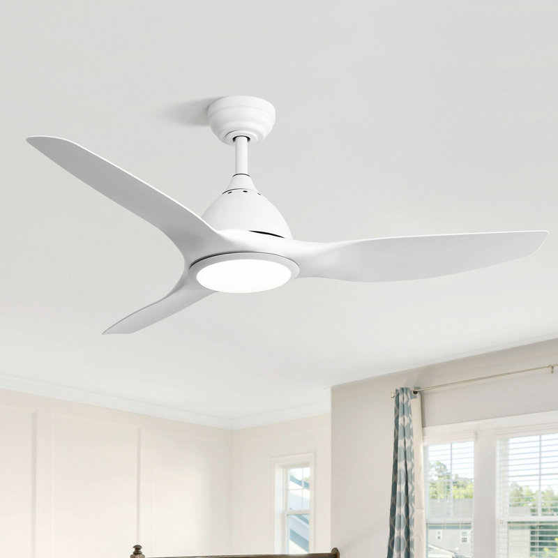 Lakenzie 52" 3-ABS Blade Modern Ceiling Fan with LED Lights and Remote Control, White, White