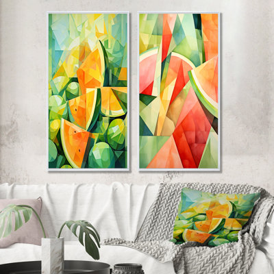 Green And Yellow Watermelon Pattern I - Melon Canvas Prints Set Of 2