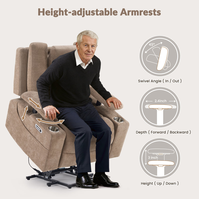Fauteuil inclinable électrique Power Lift avec massage et chaleur, appui-tête réglable indépendant, ports USB et porte-gobelets