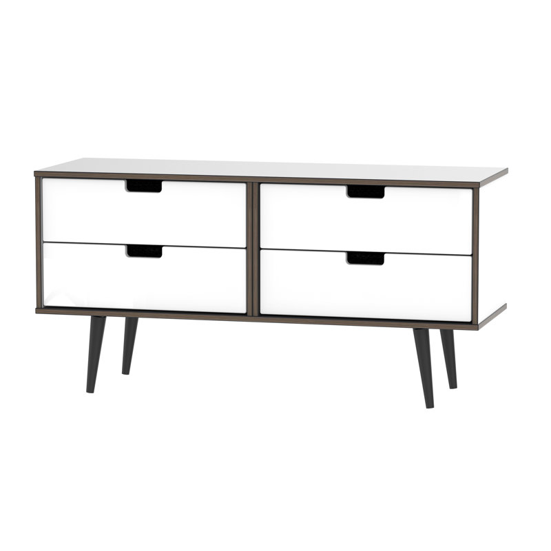 Fully Assembled Fairbury 4 Drawer Chest, White Gloss/Black