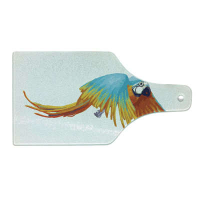 Ambesonne Bird Tempered Glass Cutting Board Parrot with Feathers Multicolor