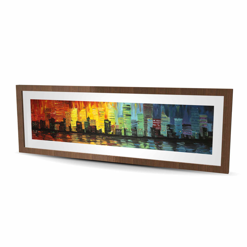 Ville avec des tons de couleurs - Reproduction matte encadrée pour la décoration intérieure, H 16 po x l 48 po, Brun