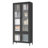 Large Metal Storage Cabinet Display Cabinet With 4 Glass Doors 5 Shelves Side Cabinet Bookcase Freestanding Cabinet For Bedroom Living Room Pantry Home Office - Black, Waffle-Grids  Tempered Glass