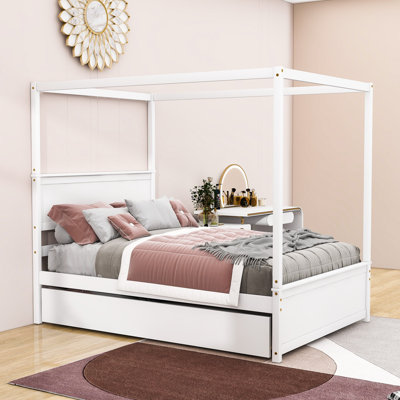 Binisha Full Size Canopy Bed With Headboard and Twin Size Trundle