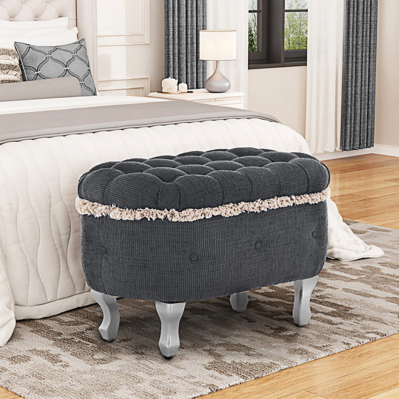 Banc de rangement, banc de bout avec capitonnage, Gris