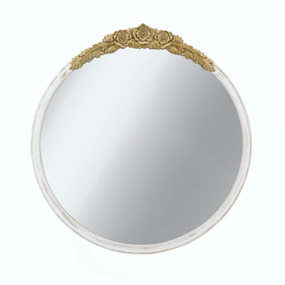 Round Wall Mirror - Distressed Antique Style Mirror for Living Room Bedroom Bathroom Entryway