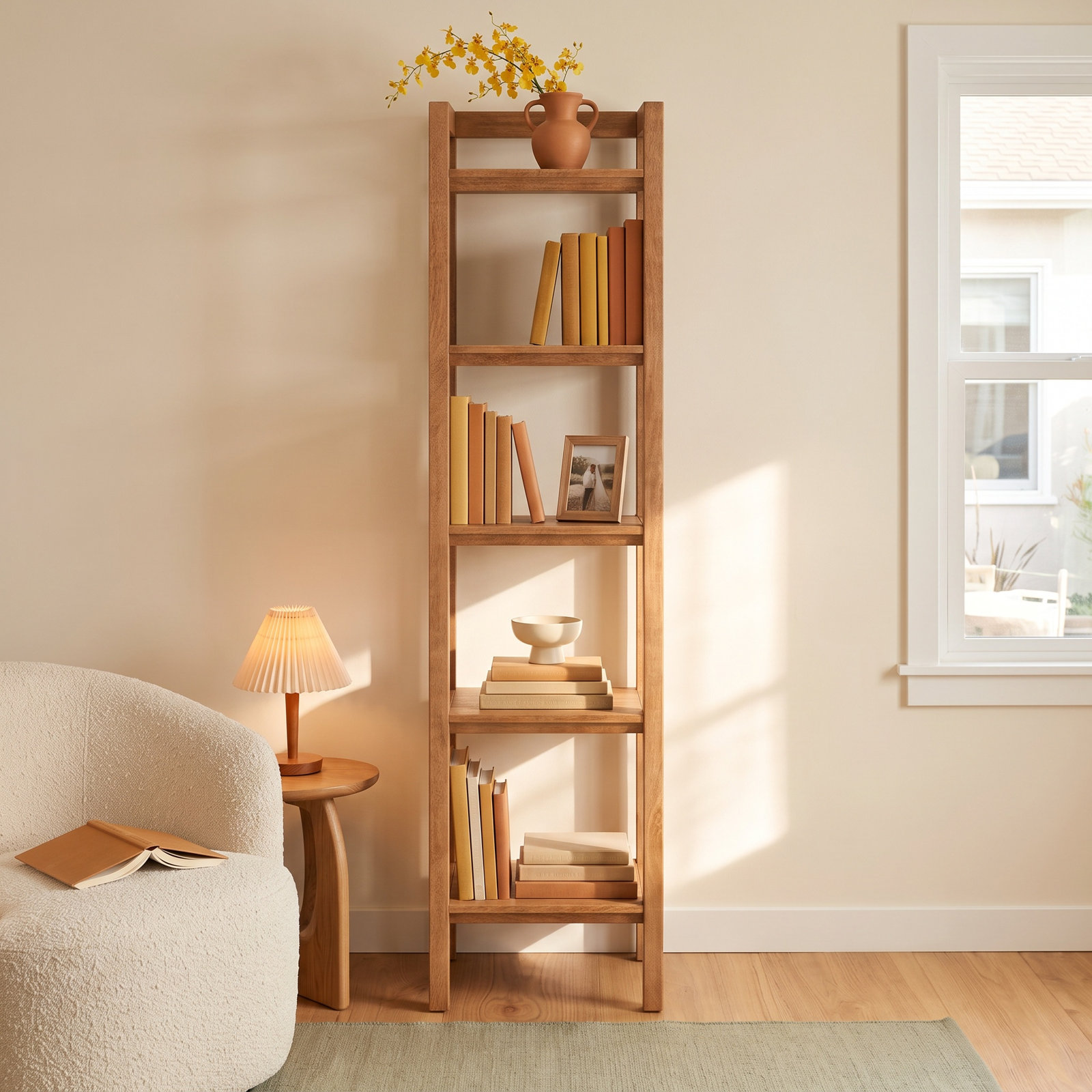 Stills Mango Bookcase, 70" H x 18" W x 16" D, Mid Tone Honey