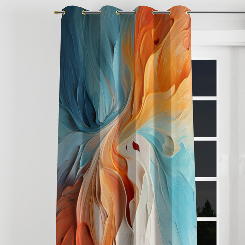 Teal Orange Bold Abstract Flow Collage I - Rideau moderne en velours avec œillets - obscurcissant - 1 panneau, Œillets dorés