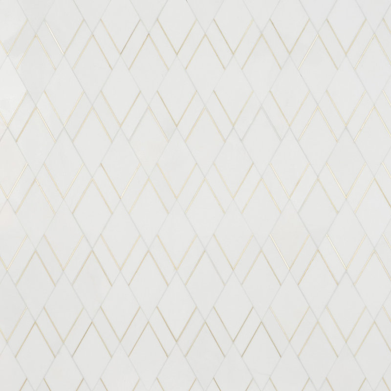 Enver Polished Marble And Brass Mosaic, Thassos/Brass