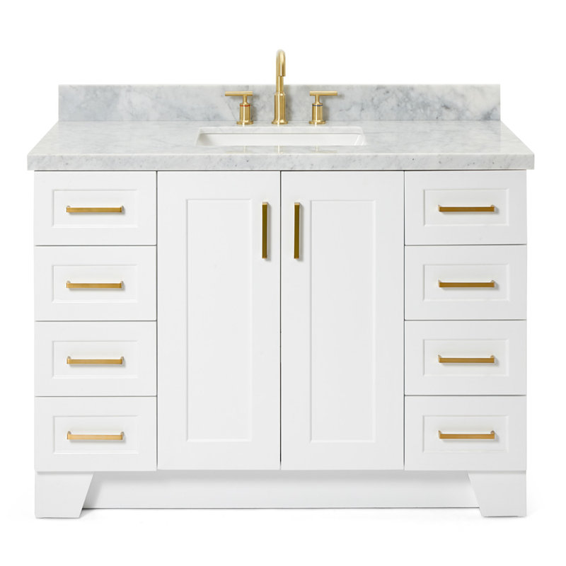 Freitas 48'' Solid Wood Single Bathroom Vanity, Carrara Marble, Rectangle, White