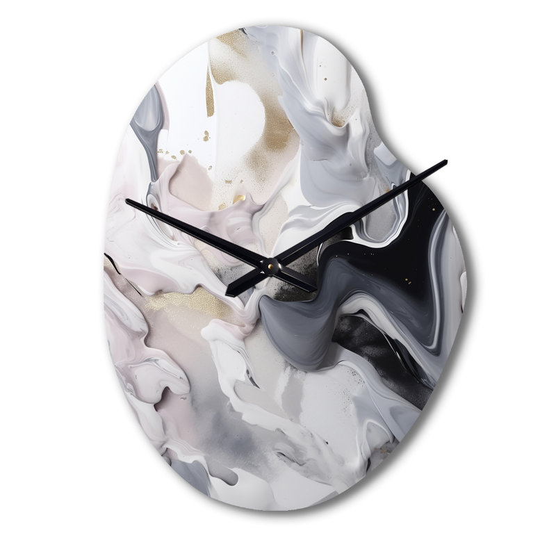 Horloge murale en métal blanc et gris captivant II - horloge murale de forme irrégulière, Petit