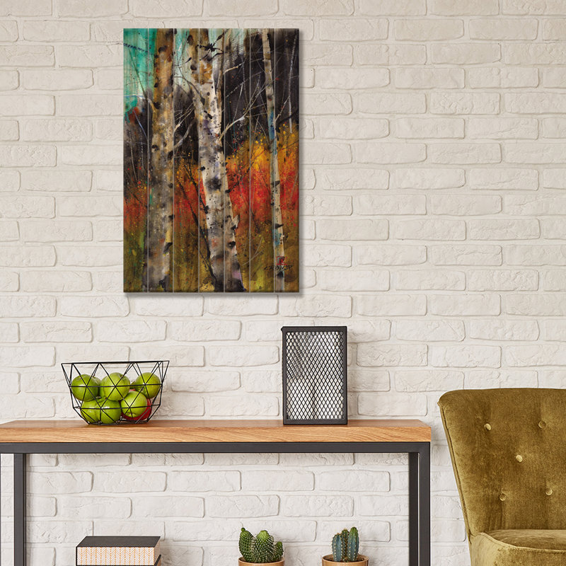 «Trees on Fire» par Dean Crouser - peinture sur bois sans cadre, H 26 po x l 18 po x P 1,5 po