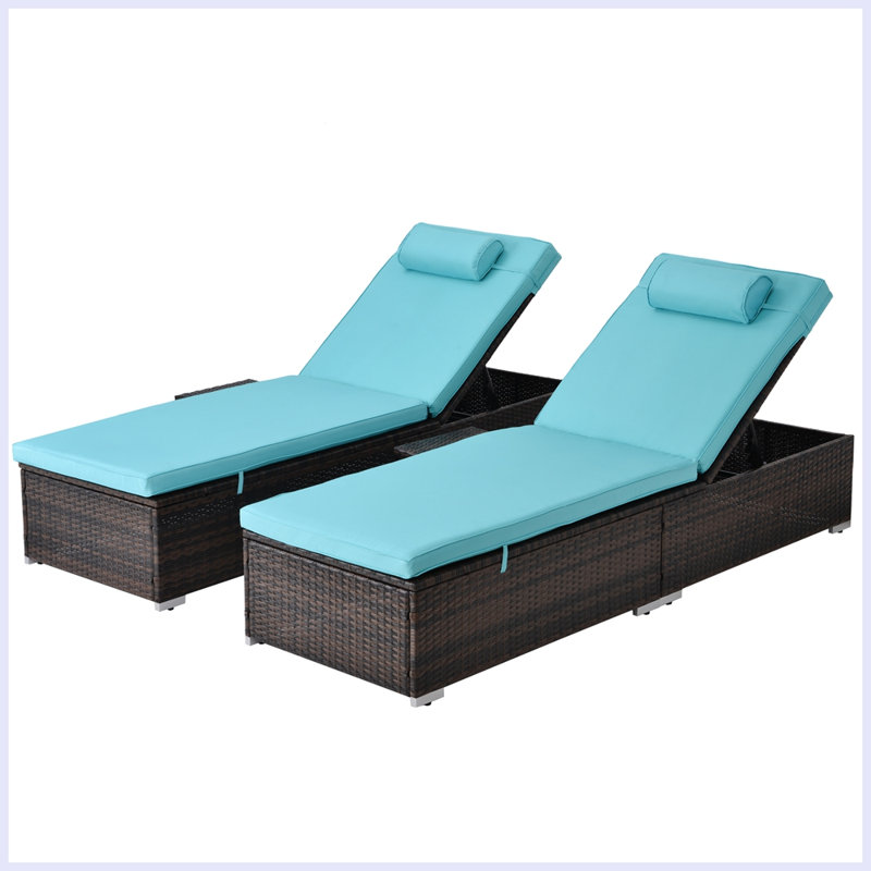 Chaise longue inclinable longue avec coussins, Bleu