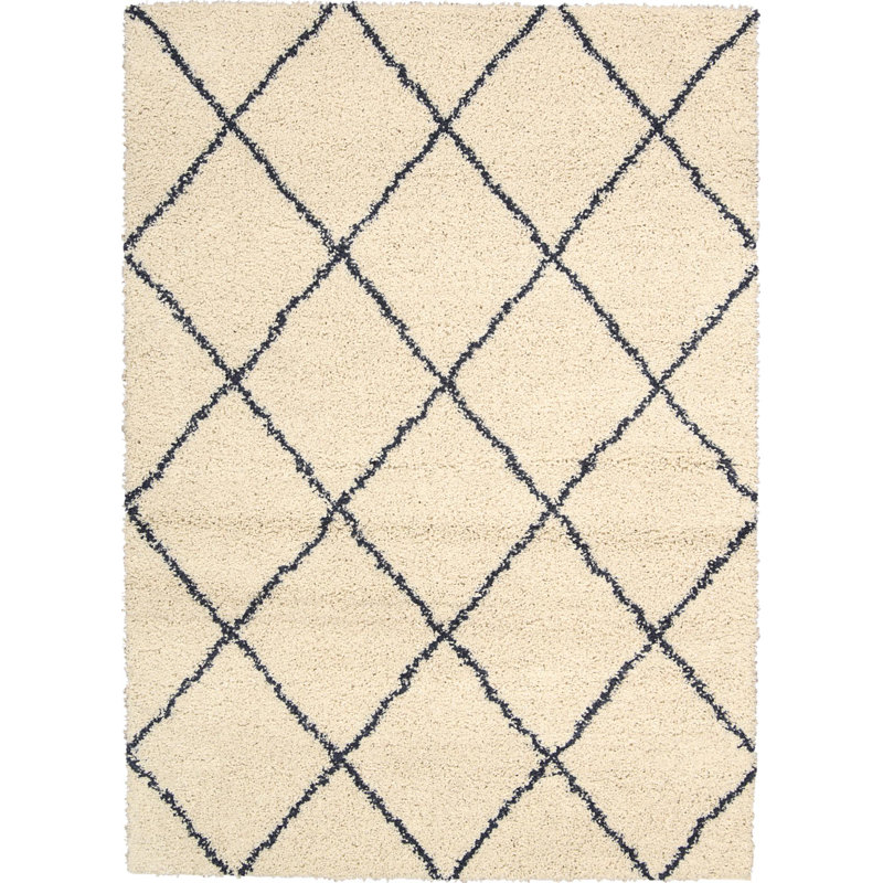 Tapis ivoire / bleu Finkle, Rectangle 8 pi 2 po x 10 pi