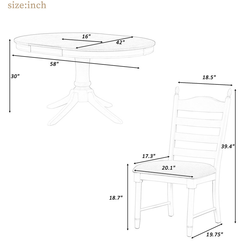 Ensemble de table de salle à manger 5 pièces Retro, Antique White, Antique White, Antique White, Antique White