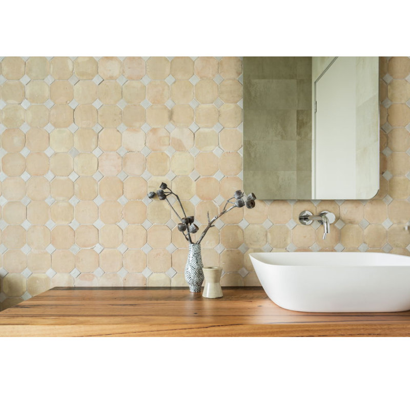 Bouchon 4 in. x 4 in. Terracotta Tile, Terracotta/White