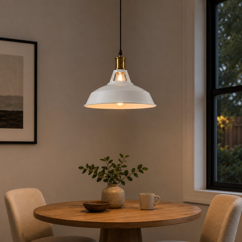 Industrial Farmhouse Dome Pendant Light in White Finish