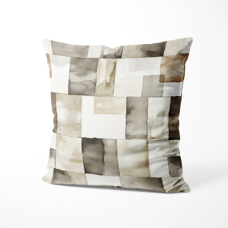 Coussin Country Farmhouse - Patchwork gris et beige, H 18 po x l 18 po