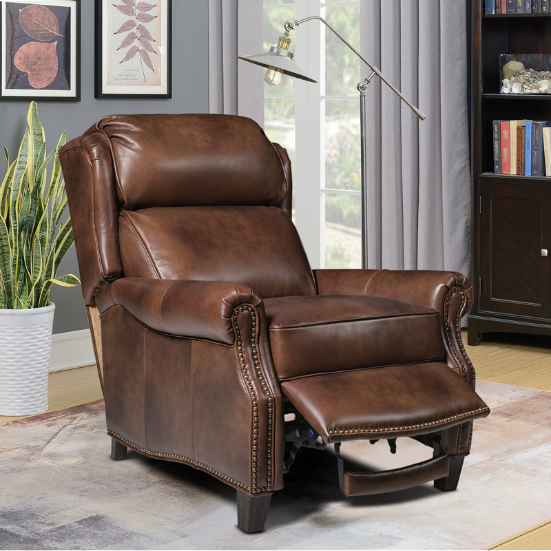 Foxton Recliner, Worthington Cognac Split Grain Leather