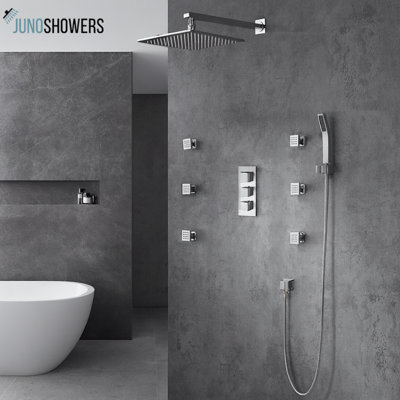 Système de douche mural avec finition chromée avec douchette à main de 12 po et robinet mélangeur