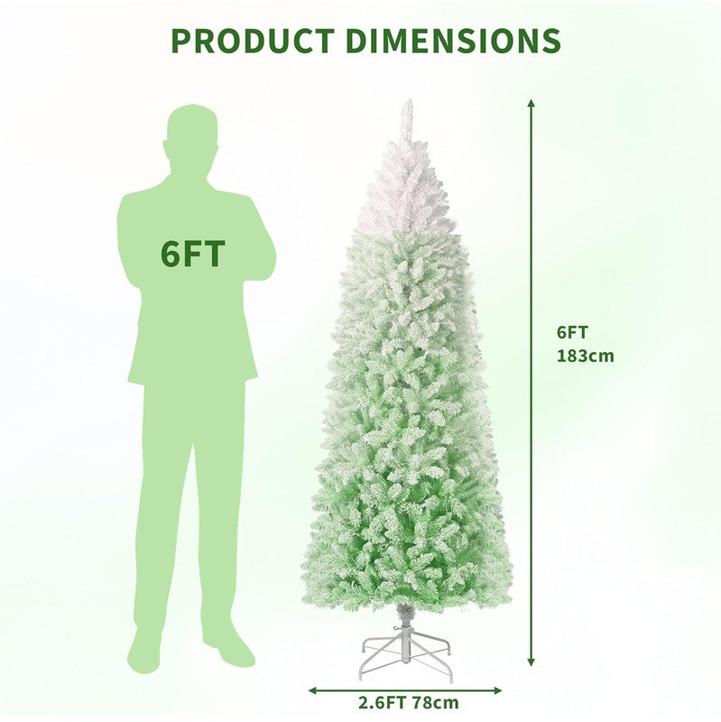 Snow Flocked Pencil Christmas Tree, Slim Artificial Christmas Tree with Sturdy Metal Stand, Skinny Xmas Tree Holiday Decoration for Home, Office