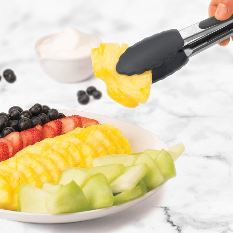 Mini pinces en silicone Tovolo 8,25 pouces pour les apéritifs et le service de précision, gris anthracite