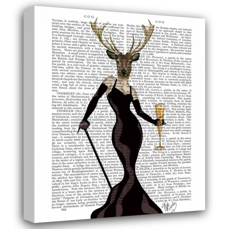 Trinx Fab Funky Gallery Wrapped Canvas Art Titled: Glamour Deer in Black, 24" H x 20" W