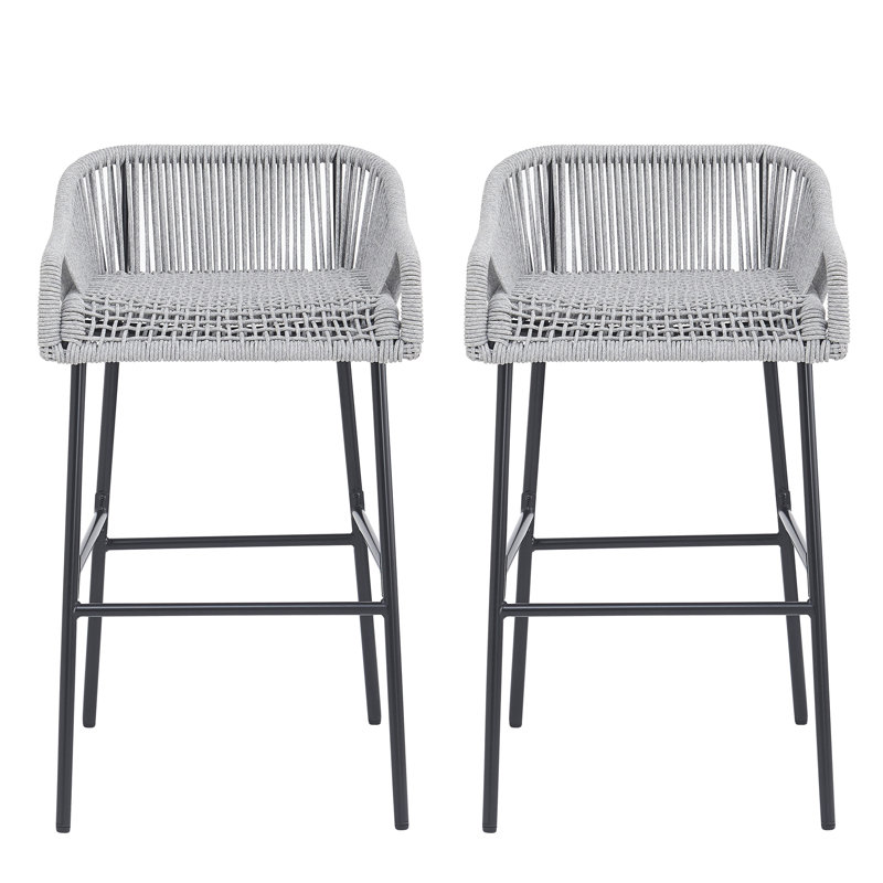 Les tabourets de bar d'extérieur en corde grise sont en mélange de 2 sophistication moderne avec confort pour la piscine et le jardin, tabouret robuste et ergonomique