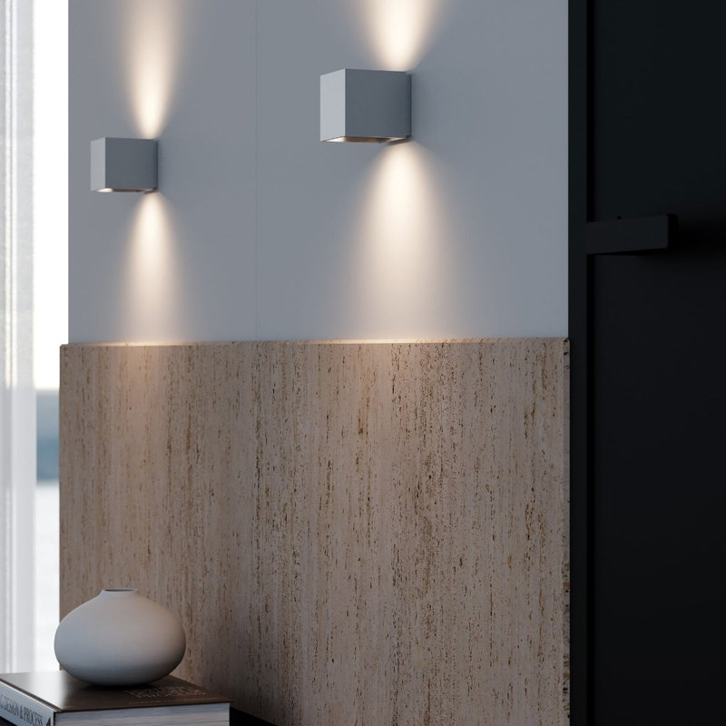 Qube Aluminium LED Flush Mounted Sconce, 3.25" H x 3.25" W x 3.5" D, Natural Anodized