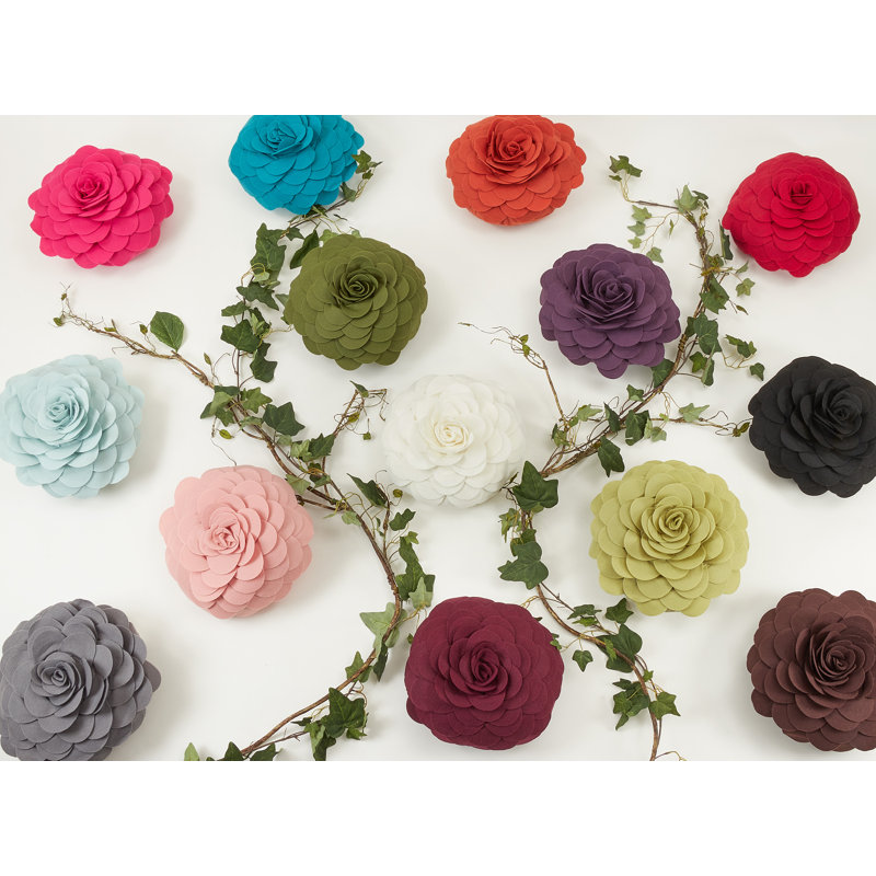 Fuchsia 13" 3D Rose Design Throw Pillow