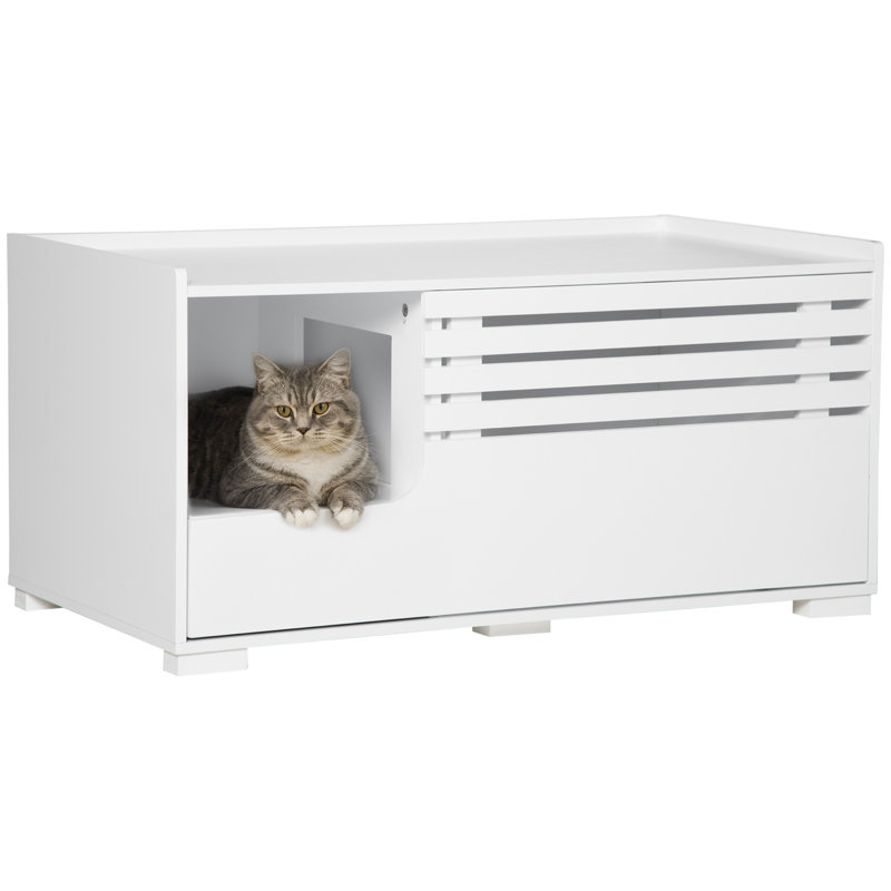 Bac à litière caché pour chat avec intérieur spacieux, blanc, Blanc