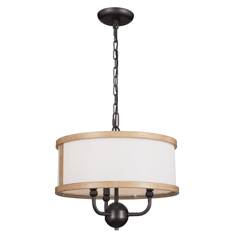 3 - Light Dimmable Drum Chandelier, Anvil Iron