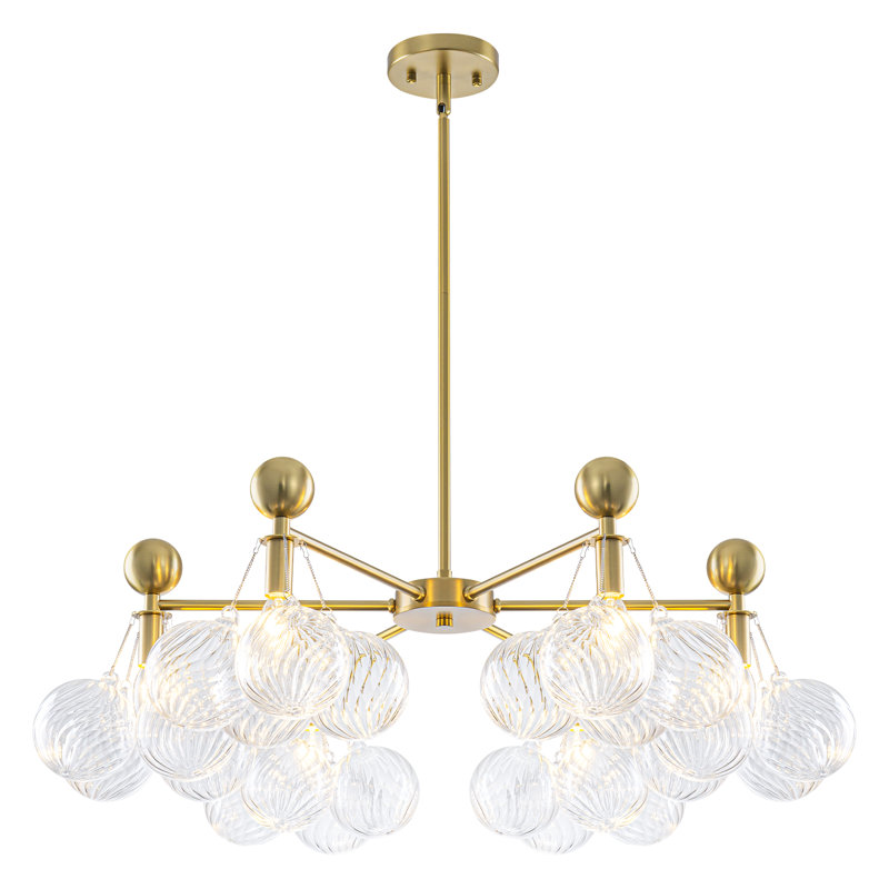 Lustre moderne en or 6 lumières avec globes en verre soufflé à la main | Hauteur réglable de 26 po à 82 po | Luminaire suspendu contemporain pour salle à manger, salon, chambre à coucher | Répertorié ETL