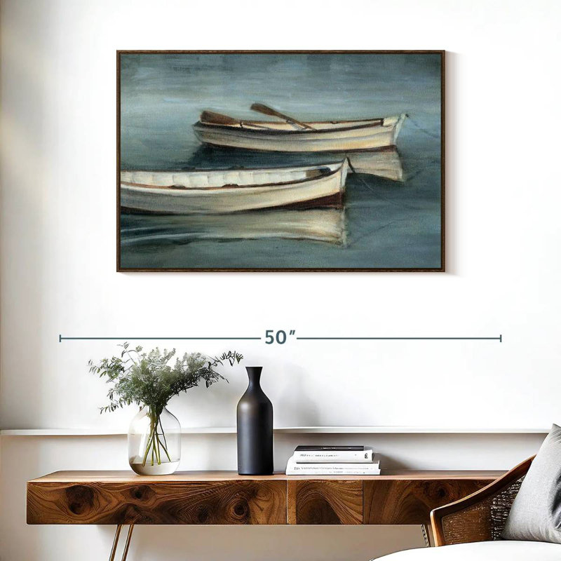 Petites eaux calmes I, 37 po x 25 po, Cadre flottant en noyer