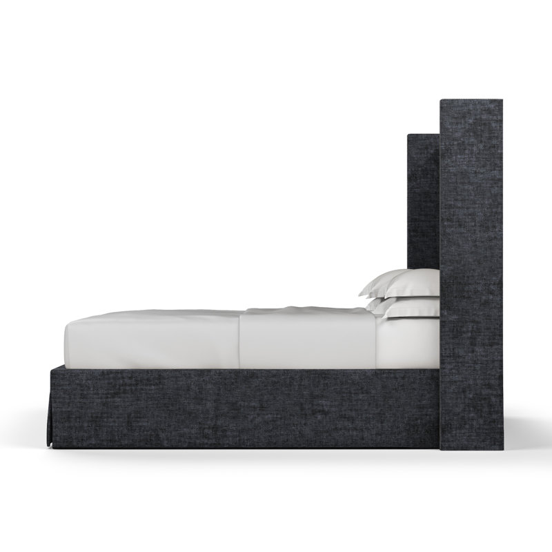 Kaiser Upholstered Wingback Bed, Twin, Crushed Velvet Graphite
