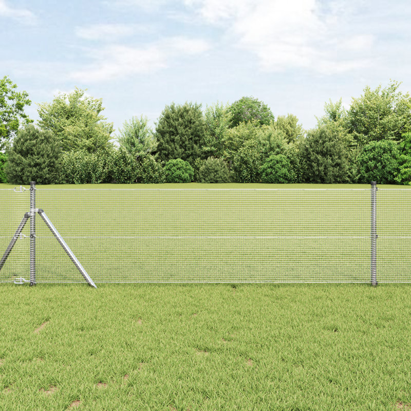 Welded Wire Fence With 7 Flanged Posts Steel, 60cm H x 2500cm W, Silver