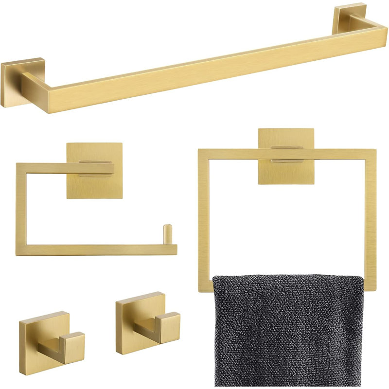Ensemble d'accessoires de salle de bain 5 pièces, ensemble de porte-serviettes 23,6 pouces, Noir / or brossé