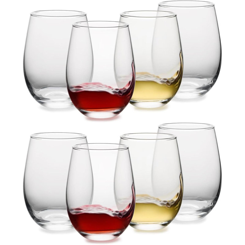 Ensemble de verres à vin sans pied de 8, 18 onces et verres à vin pour cadeau de fête, sans plomb, idéal pour les vins (transparent)