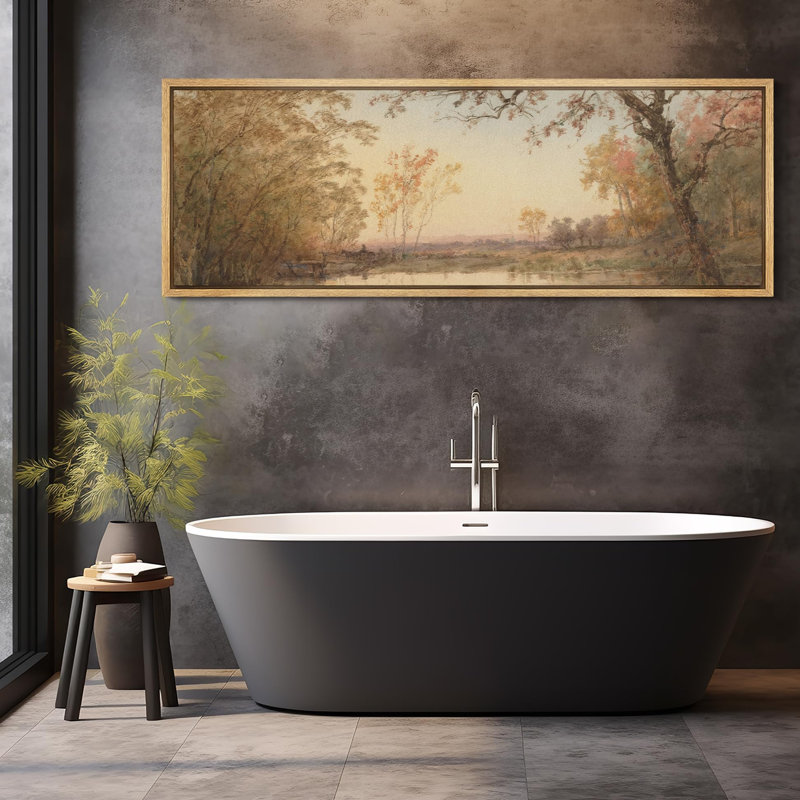 Autumnal River At Sunset Classic Forest Landscape, reproduction d'art sur toile, H 20 po x l 60 po, Naturel